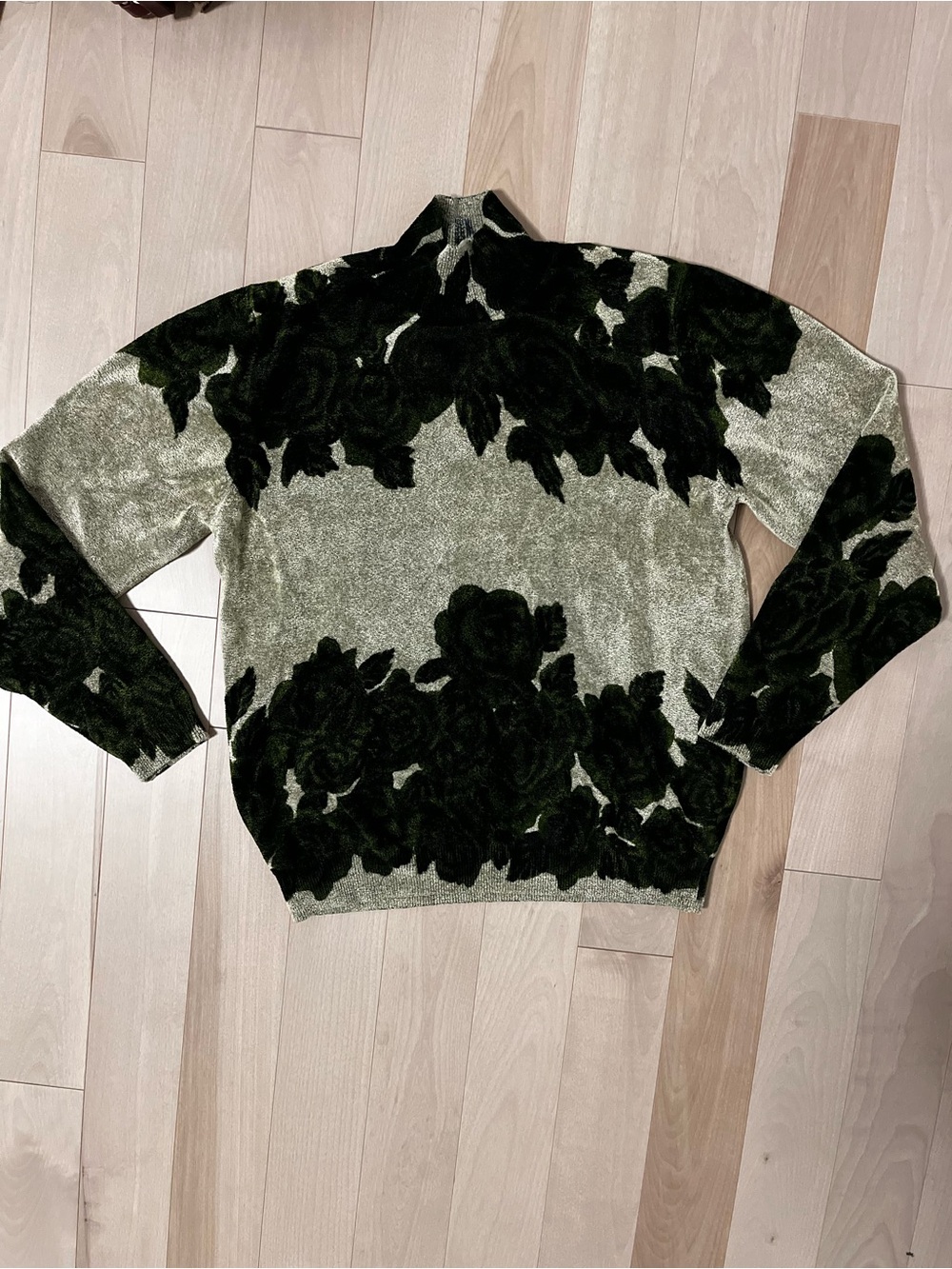 Olive Green Floral Knit Sweater - Women's